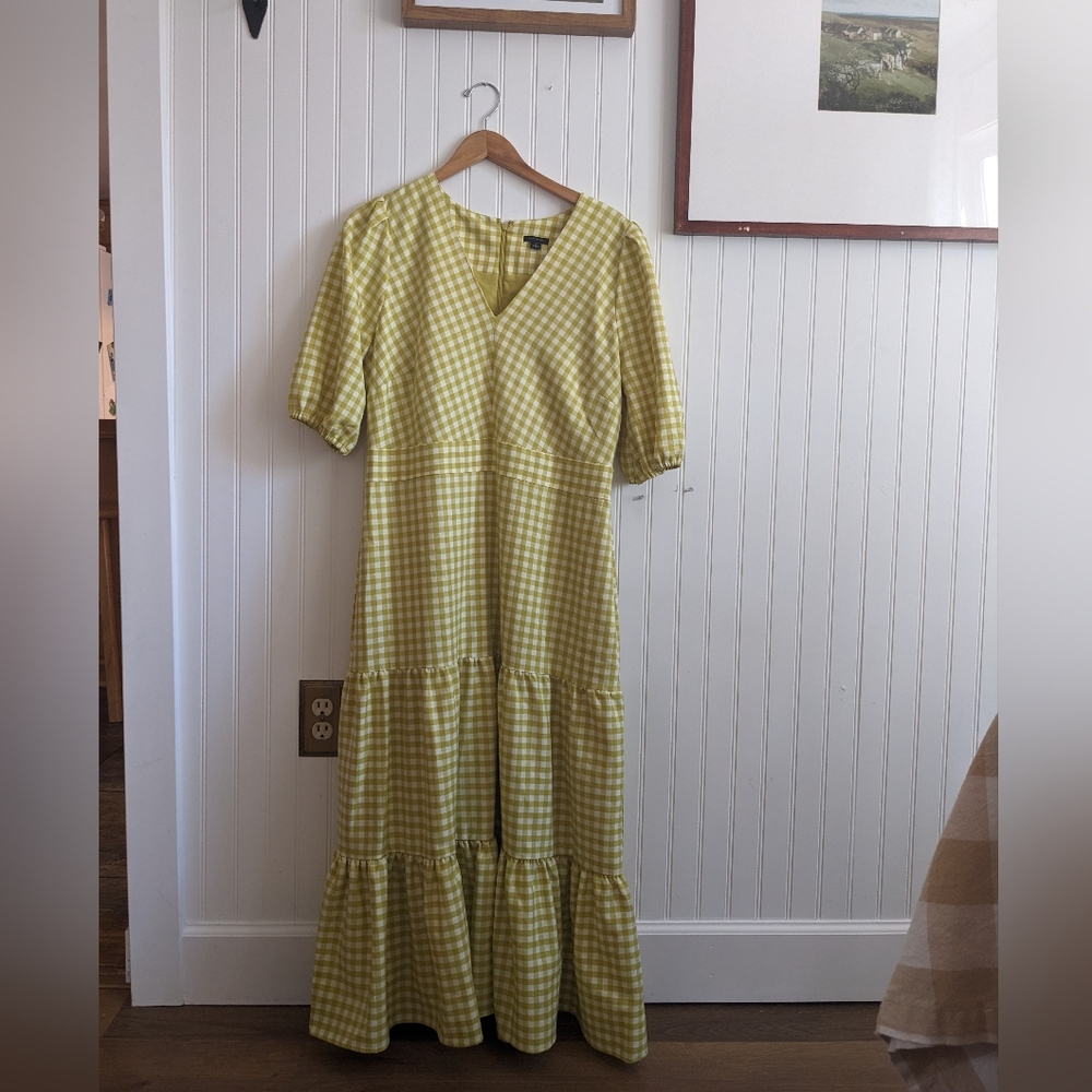 Ann Taylor Juana Gingham Dress in lime